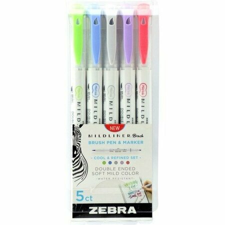 ZEBRA PEN Brush Pen and Marker, Cool/Refined, 1/2inx7/10x5-3/5in, AST, 5PK ZEB79205